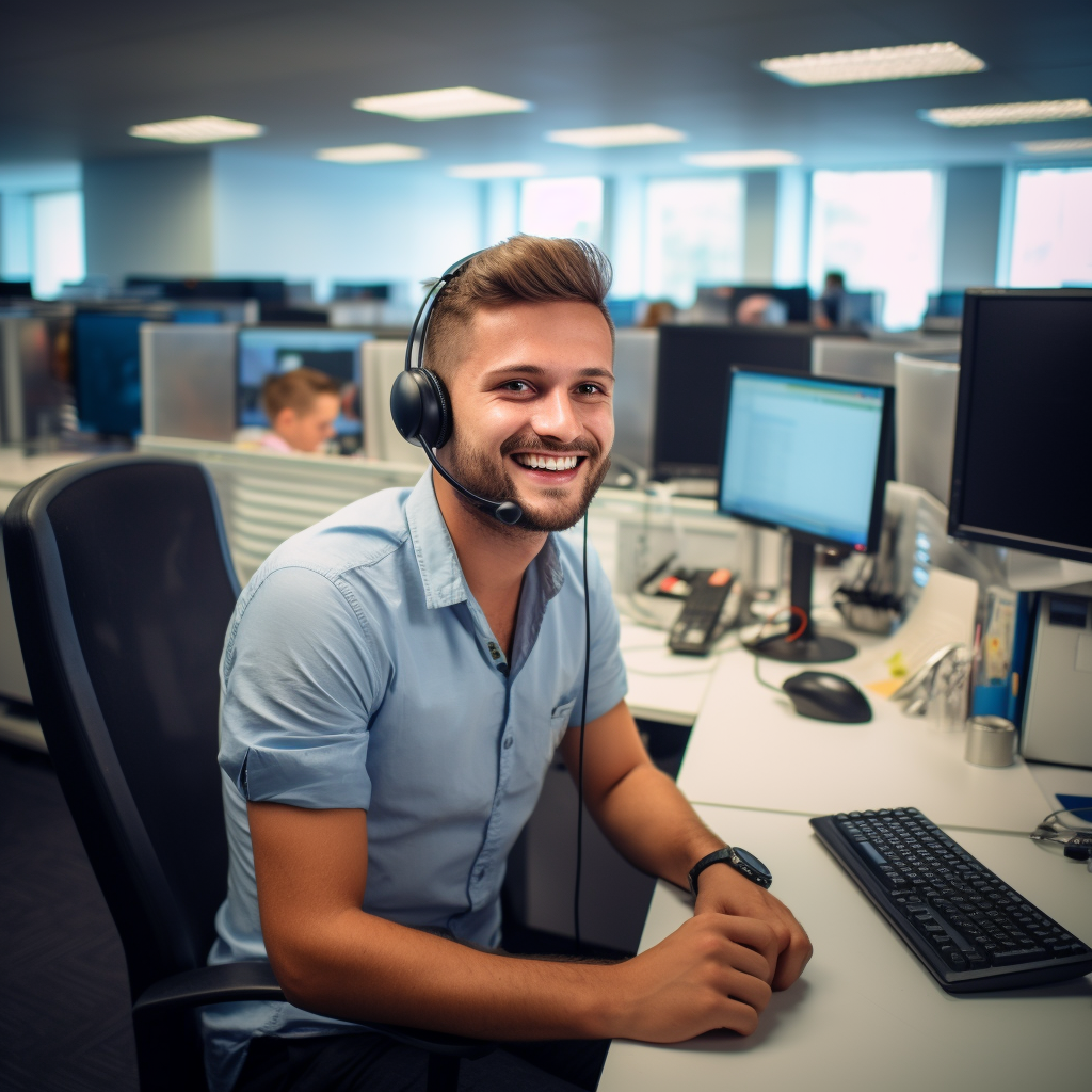 Dorinn The customer service representative sat in the office wi 39c951ab 04a9 47a6 8af5 88a003def8b1